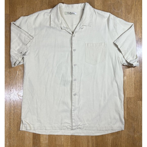 Mens XL Tommy Bahama 100% Silk Pelican Cigar Embroidered Ivory Hawaiian Shirt - Picture 3 of 5